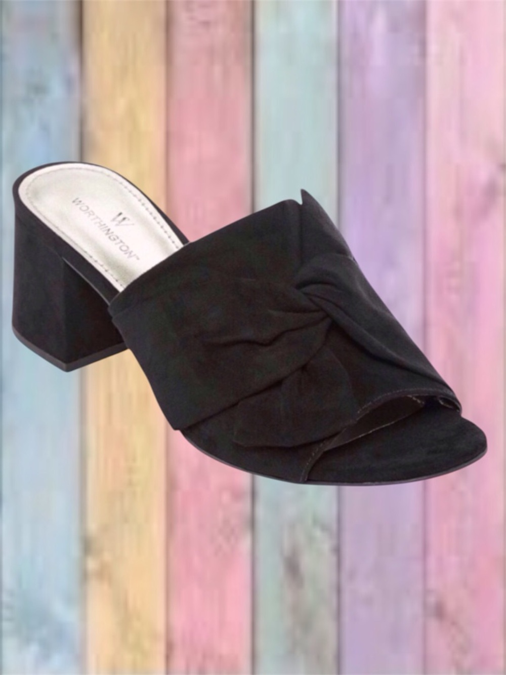 Black Worthington Freemont Bow Open Toe Mule Heels New